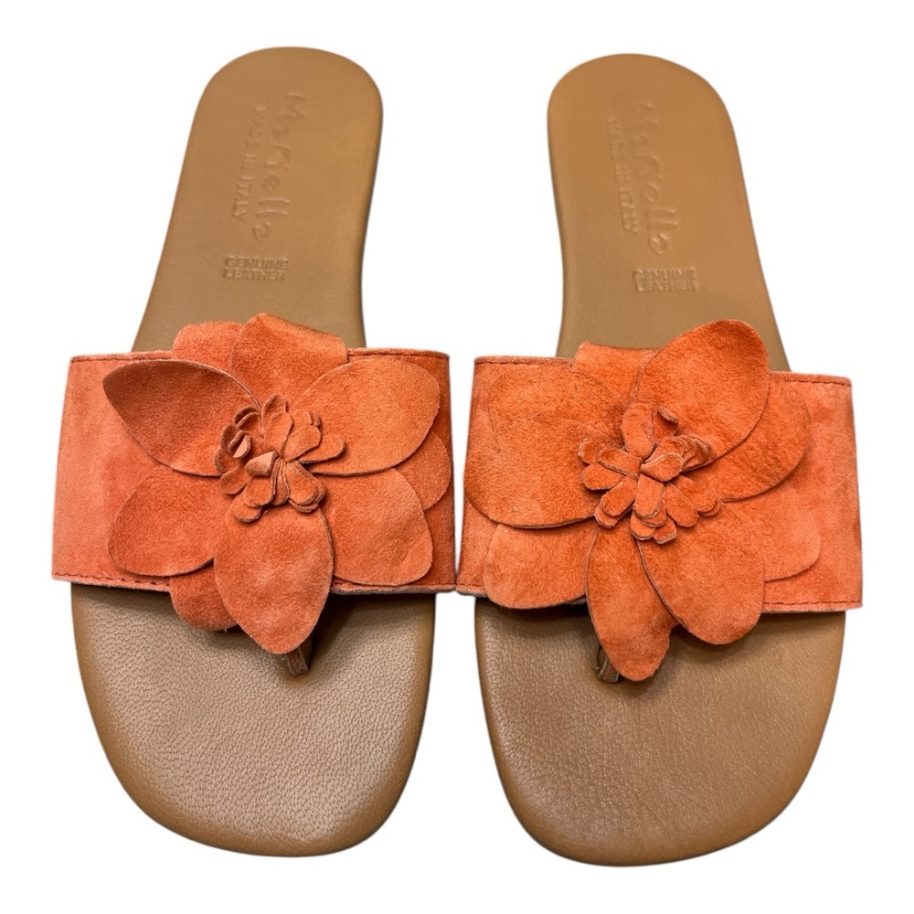 Mariella Made in Italy Suede Flower Orange Sandals Sz 7